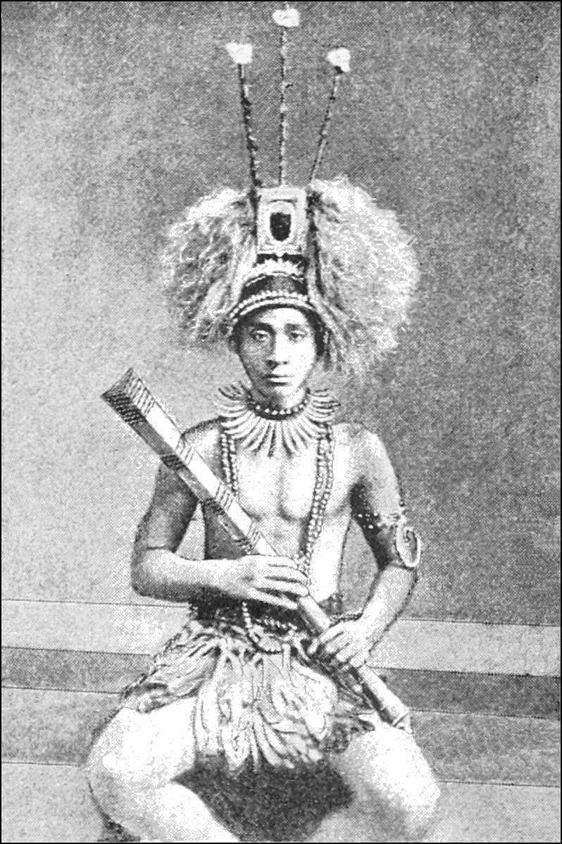 Samoan chief wearing status ornaments, nineteenth-century engraving