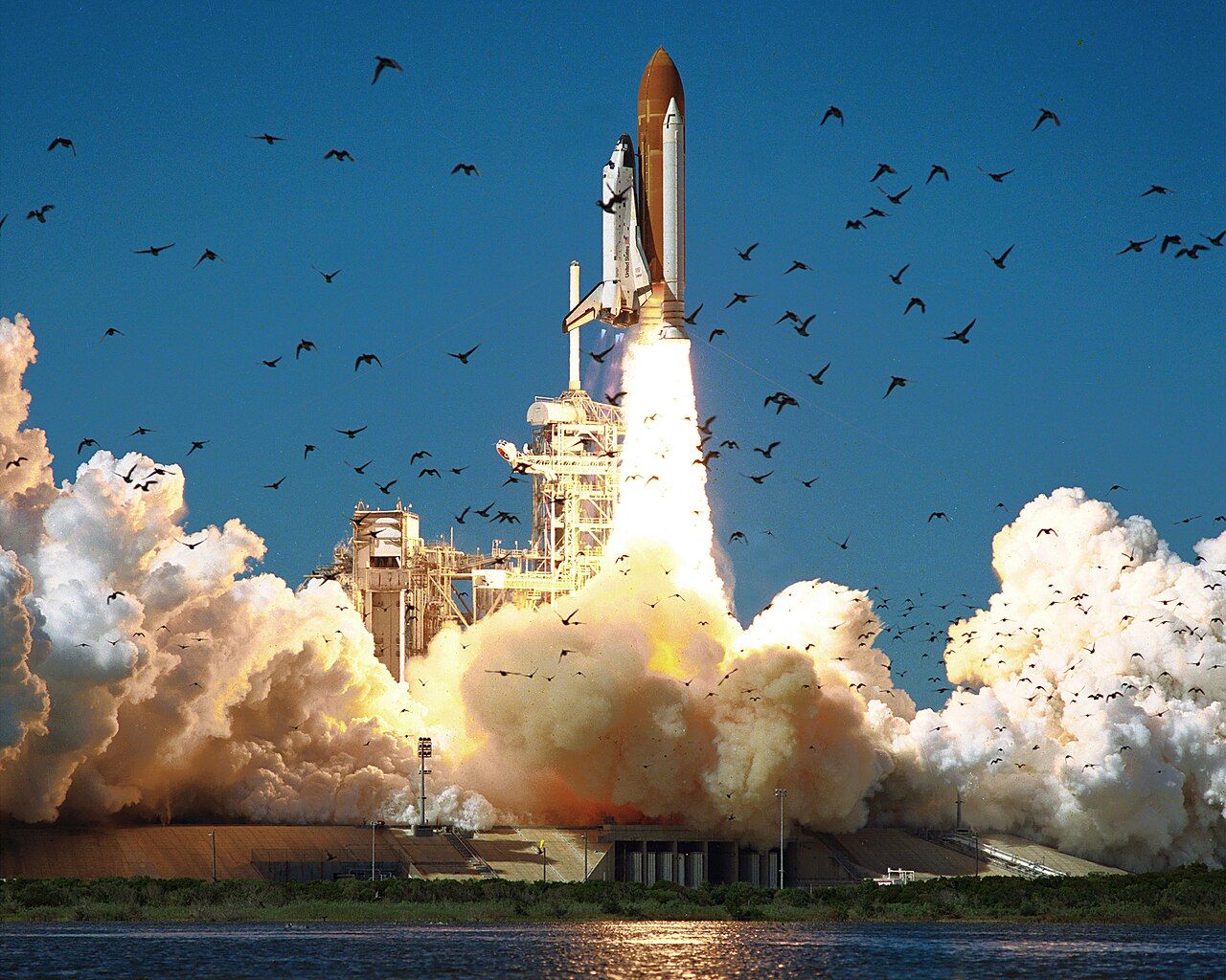 Challenger clears the tower on 28 January 1986; engineers had argued the night before that the O-ring seals were untested at that morning&rsquo;s temperature.