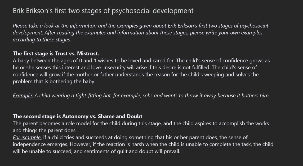 Diagram of Erikson's psychosocial stages of development