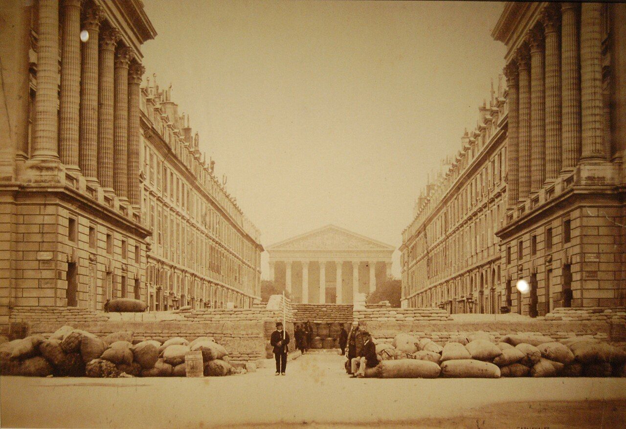 Contemporary depiction of a barricade in the streets of Paris during the revolution of 1848